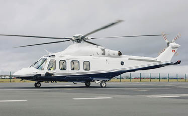 A large white helicopter with a black bottom is parked on a runway. AI generated content