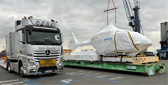 A large white airplane is being transported by a semi truck. AI generated content