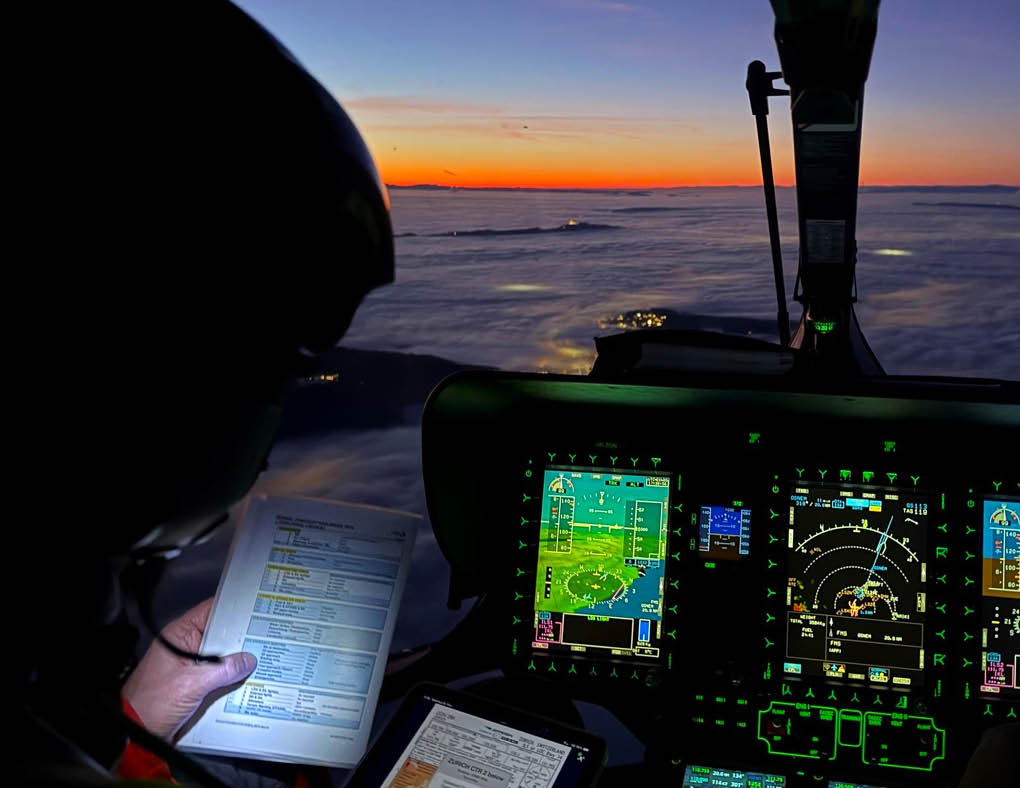 A person is sitting in a cockpit of a plane, looking at a tablet. The tablet is displaying a map of the area. AI generated content