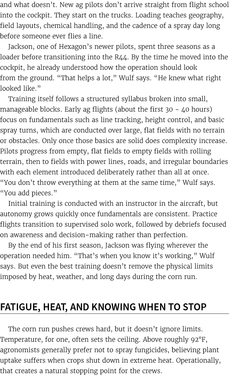 and what doesn’t. New ag pilots don’t arrive straight from flight school into the cockpit. They start on the trucks. ...