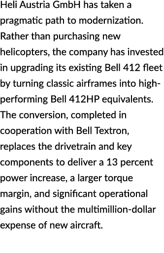 Heli Austria GmbH has taken a pragmatic path to modernization. Rather than purchasing new helicopters, the company ha...