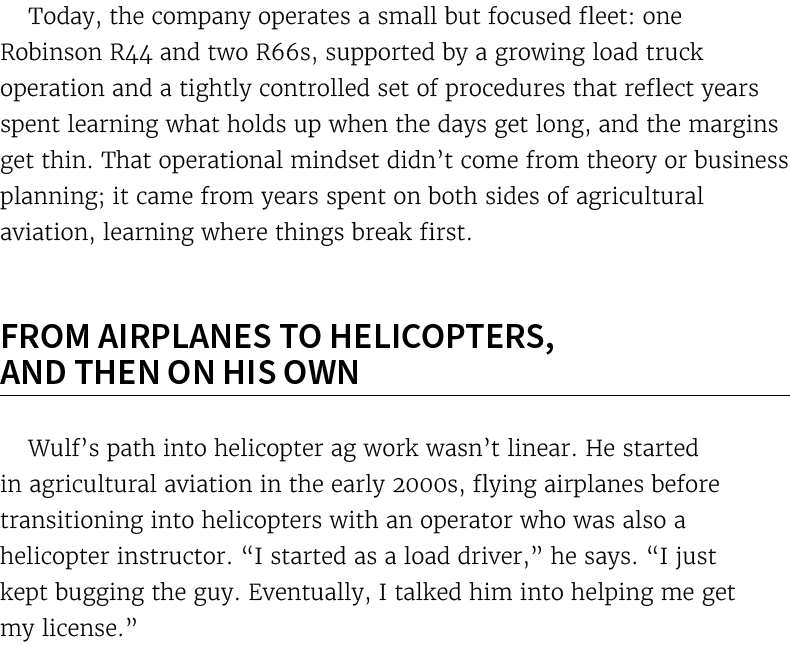 Today, the company operates a small but focused fleet: one Robinson R44 and two R66s, supported by a growing load tru...