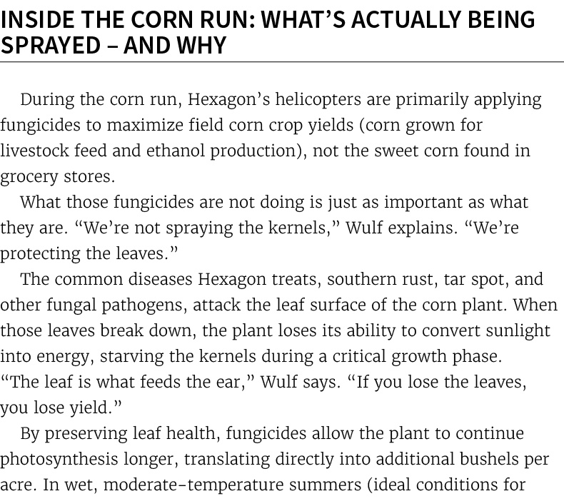 Inside the Corn Run: What’s Actually Being Sprayed – and Why During the corn run, Hexagon’s helicopters are primarily...