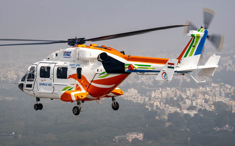 A red and white helicopter with a blue and white tail is flying in the air. AI generated content