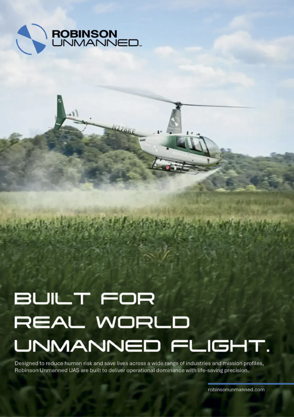 A helicopter is flying over a field of corn. AI generated content