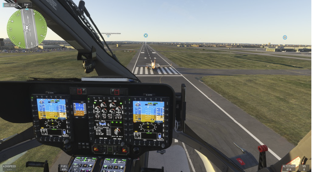 A man is sitting in a helicopter, flying over a mountain range. AI generated content