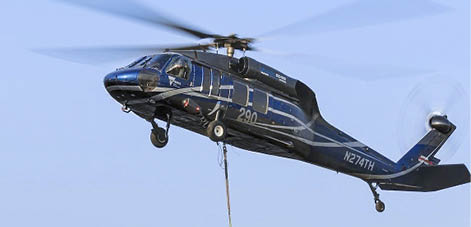 A helicopter is flying in the air with a rope attached to it. AI generated content