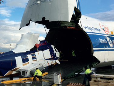 A large airplane is being loaded with a smaller airplane. AI generated content