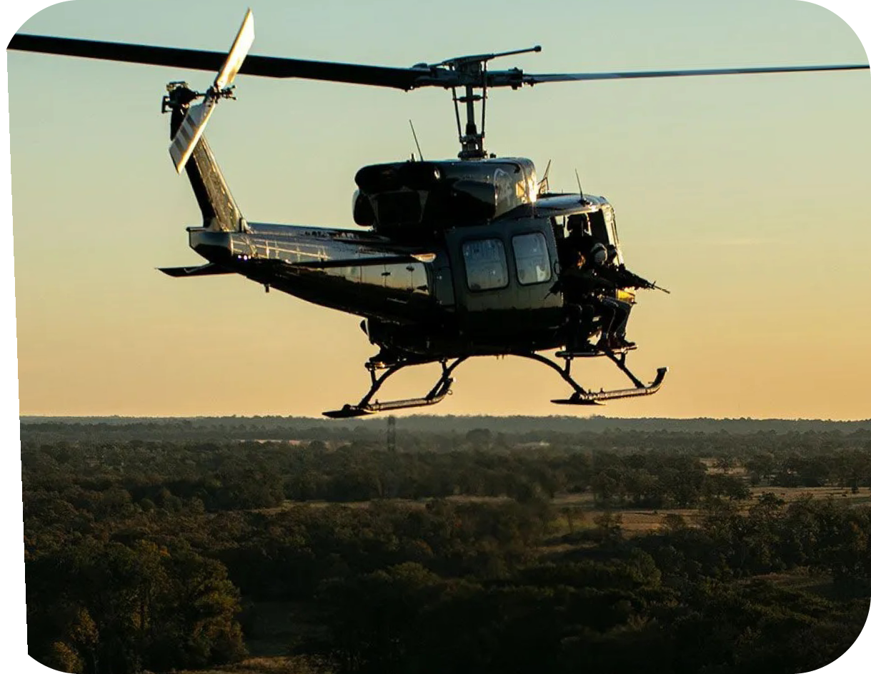 A helicopter is flying over a field with a person inside. AI generated content