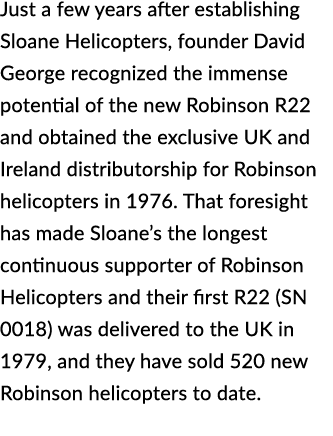 Just a few years after establishing Sloane Helicopters, founder David George recognized the immense potential of the ...