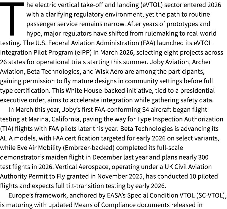 The electric vertical take off and landing (eVTOL) sector entered 2026 with a clarifying regulatory environment, yet ...