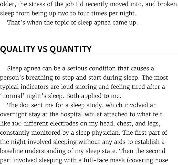 older, the stress of the job I’d recently moved into, and broken sleep from being up two to four times per night. Tha...