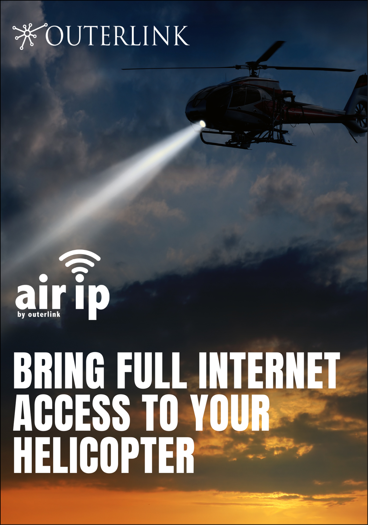 An advertisement for AirIP, a company that provides internet access to your helicopter. AI generated content