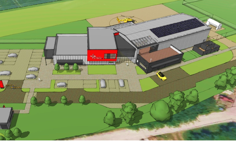 A large building with a red roof. Description generated by AI