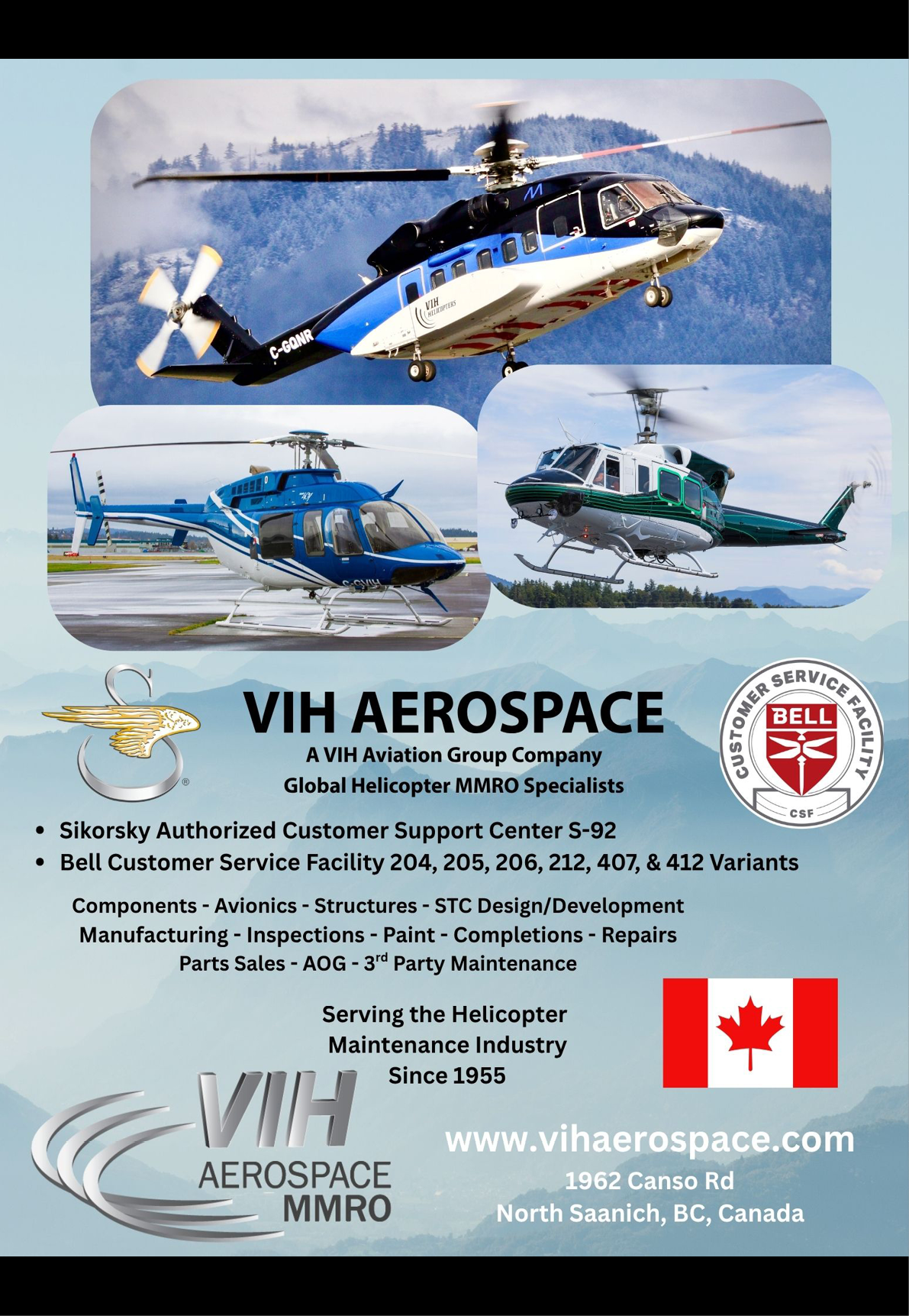 A poster advertising a helicopter company. Description generated by AI