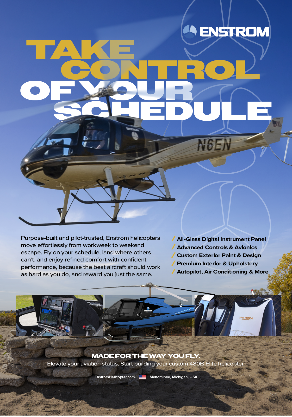 A helicopter is shown in the air. Description generated by AI
