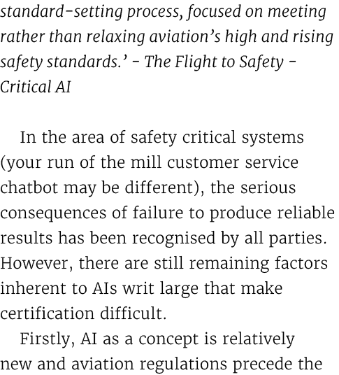 standard setting process, focused on meeting rather than relaxing aviation’s high and rising safety standards.’ The F...