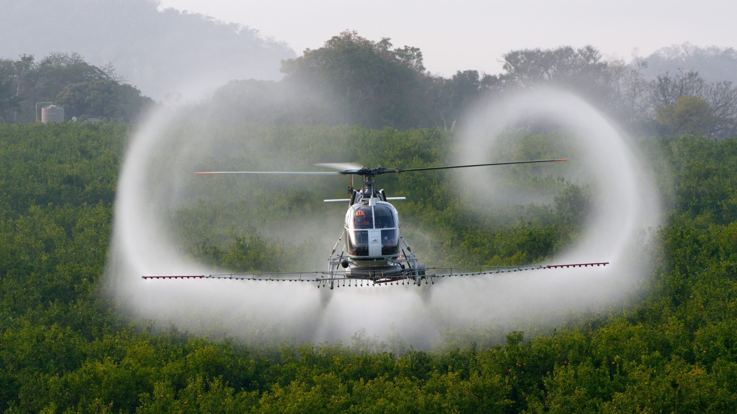 Alouette Lama crop spraying near Whiteriver, Mpumalanga, South Africa.