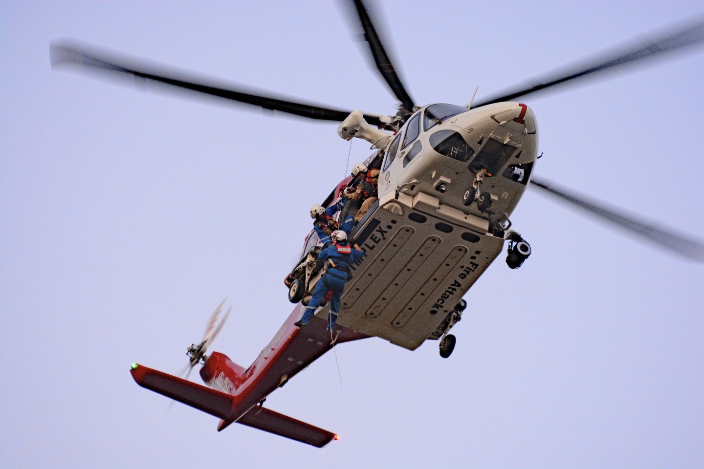 Los Angeles Fire Department "Fire 1" preparing to lower medics to evaluate an adult male rock climber who had fallen approximately 30 feet while on the rocks. Due to the location of the victim and the victim's injuries, it was determined that a hoist rescue would be the way to go. The victim was transported to a nearby trauma center.