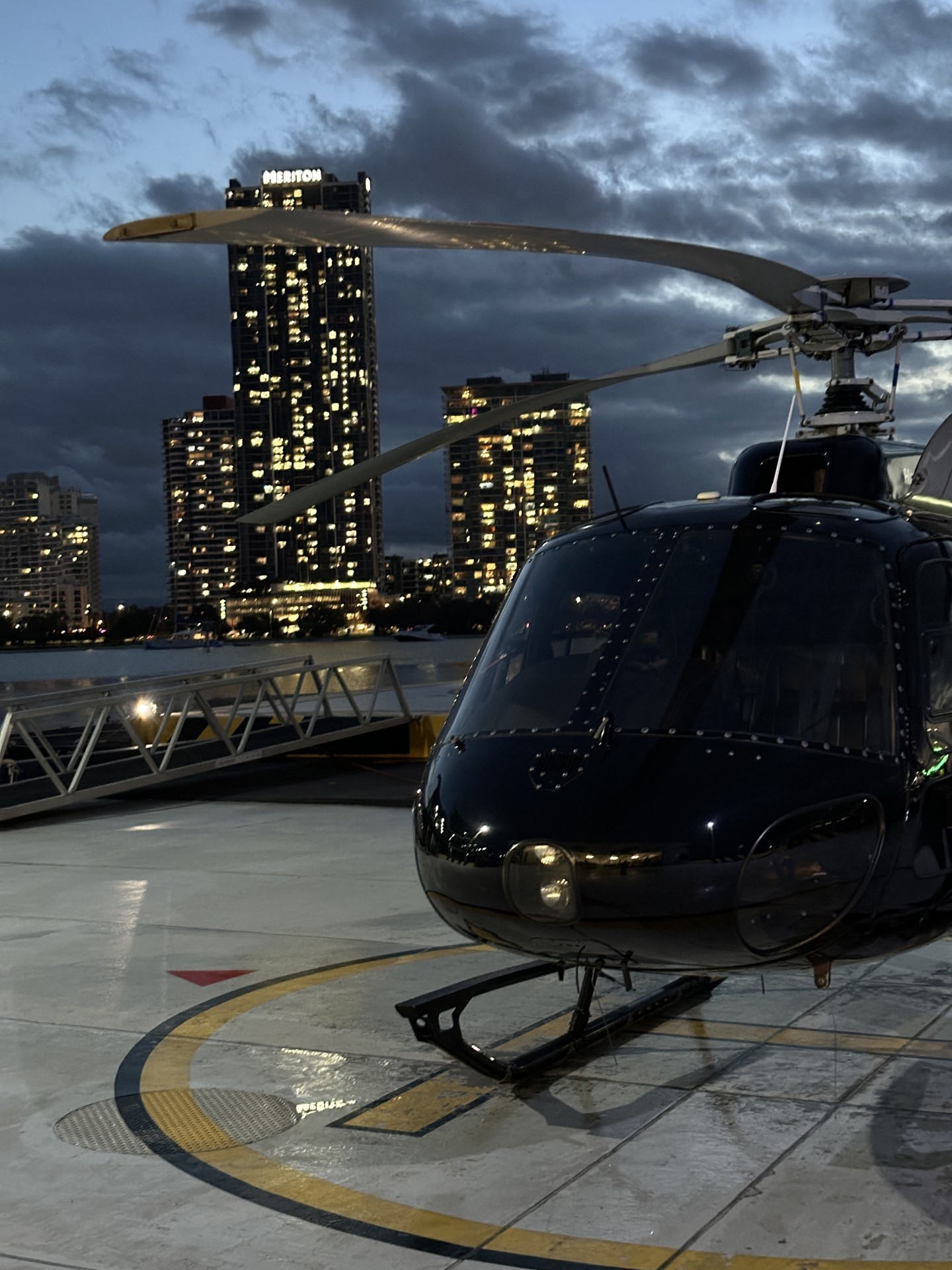Gold Coast Helitours Squirrel on the pad at night