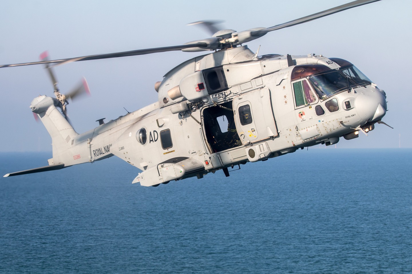 This Merlin of 846NAS was photographed from another Merlin during an anti-terrorism training mission over the North Sea, just after dropping of Dutch special forces on a ship.