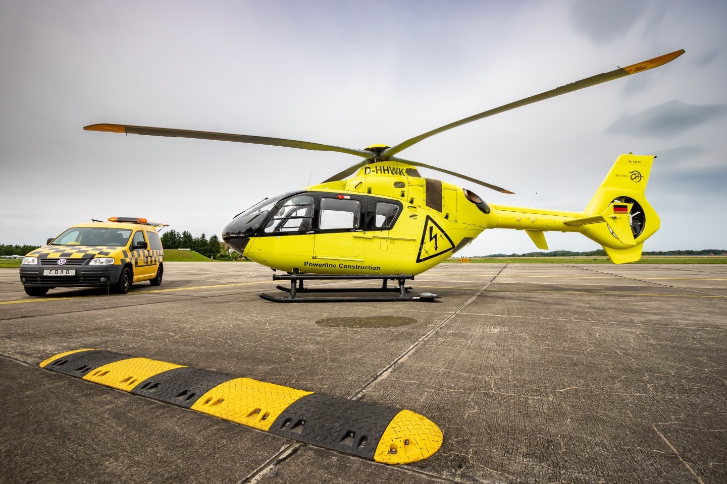 Refueling stop at Bautzen airfield for this Sky Heli EC135 prior to a powerline inspection flight.