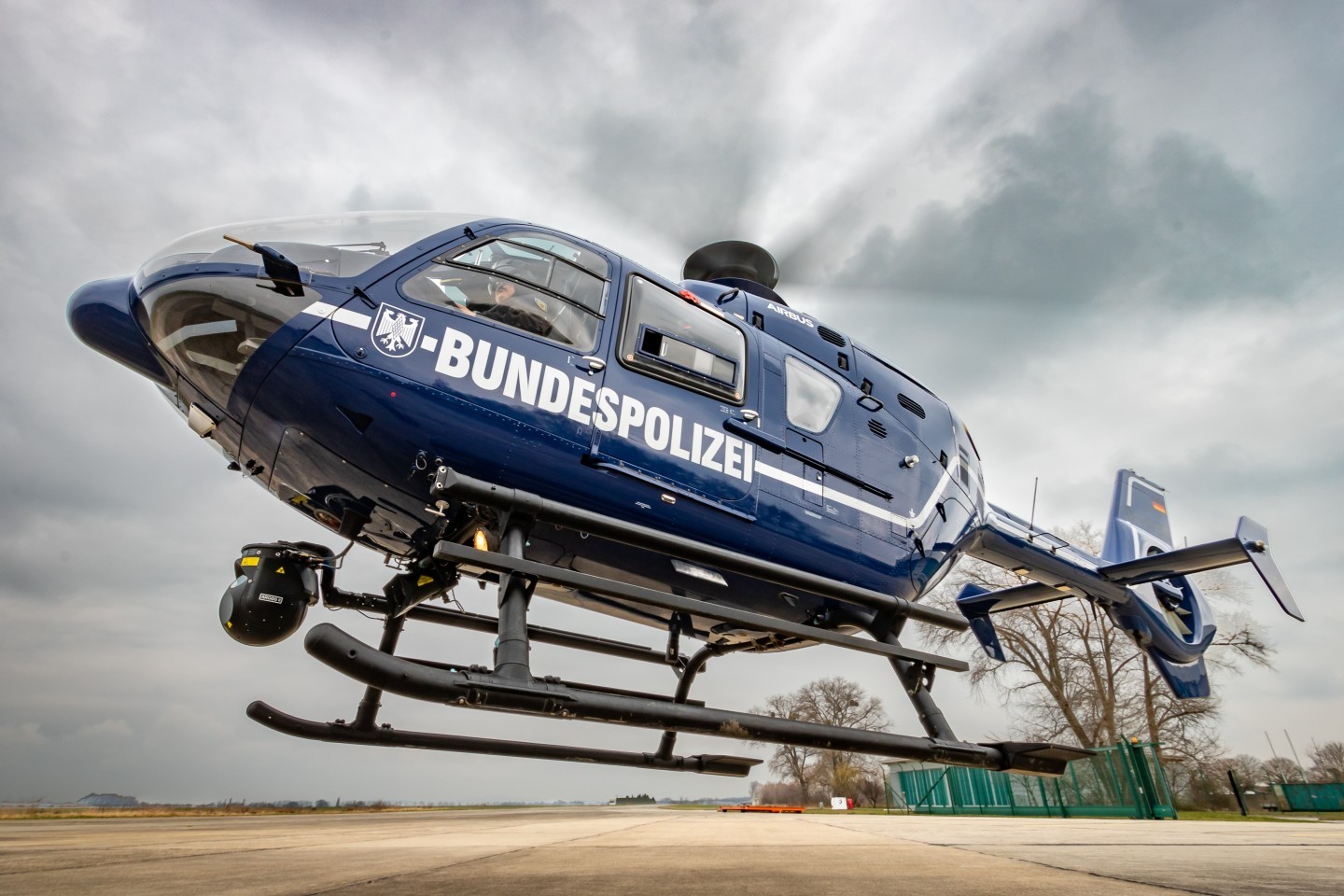A German Federal Police EC135T2+ departing for a patrol flight along the German Polish border.