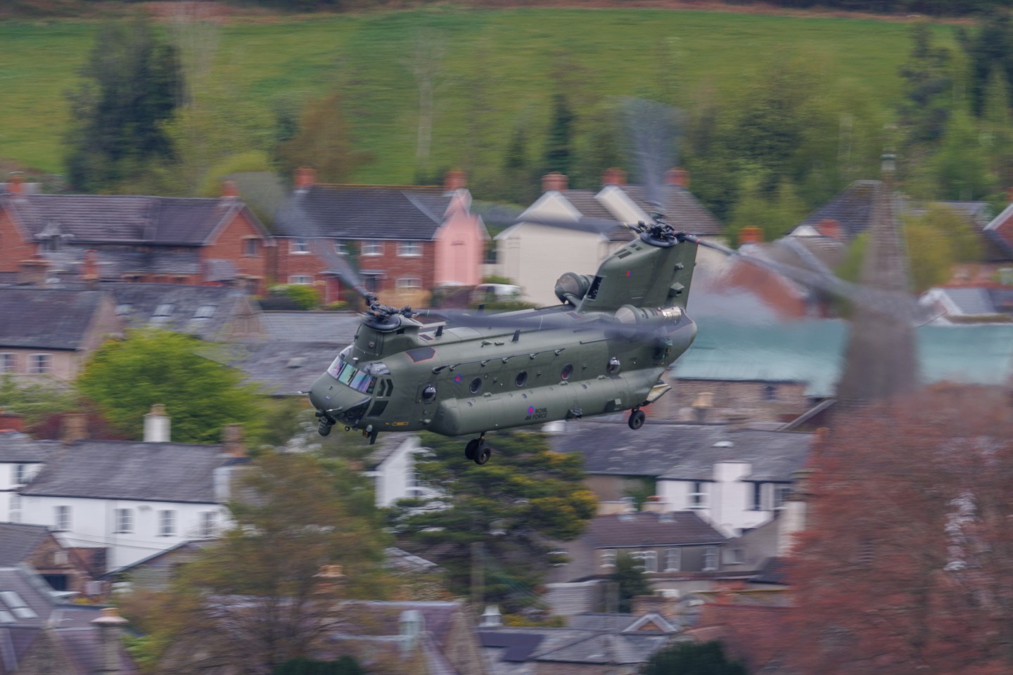 VORTEX565 ZH894 from 18 sqn RAF flying through the Usk Valley, South Wales. This aircraft was heading to Sennybridge training area to conduct troop transport