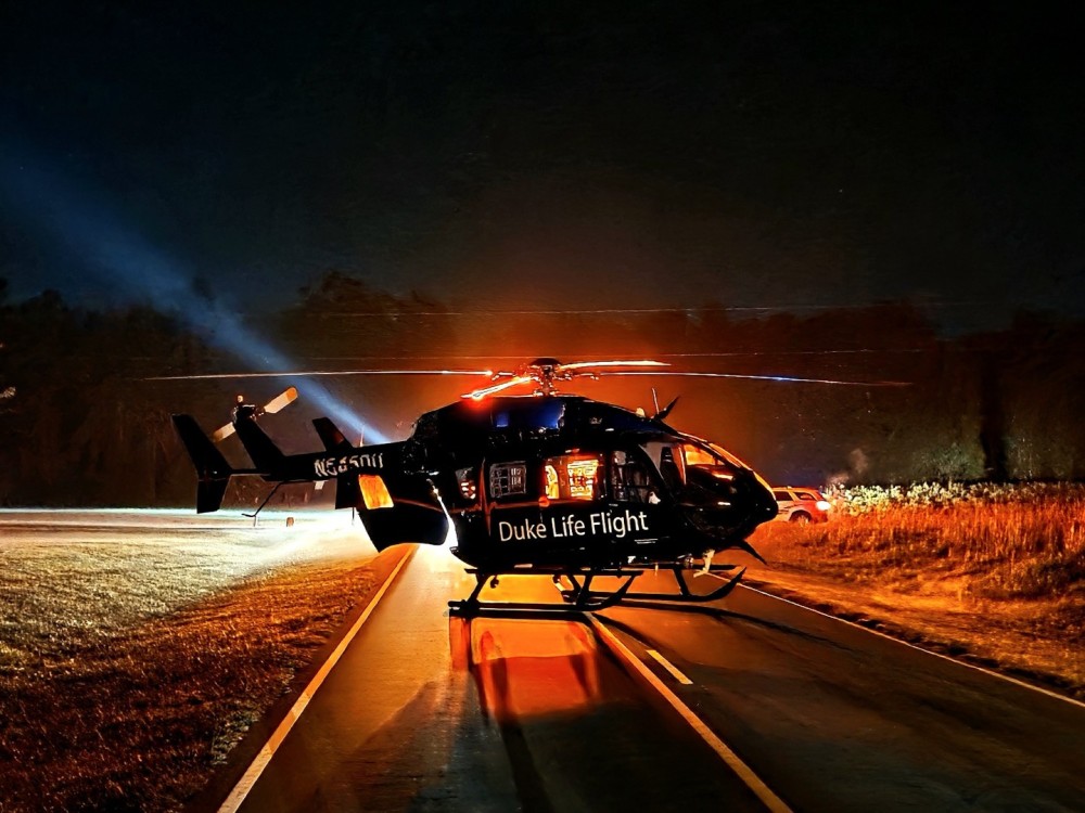 Dark Night Scene Call EC145 E lite, Duke Life Fligjt 1 Henderson NC.