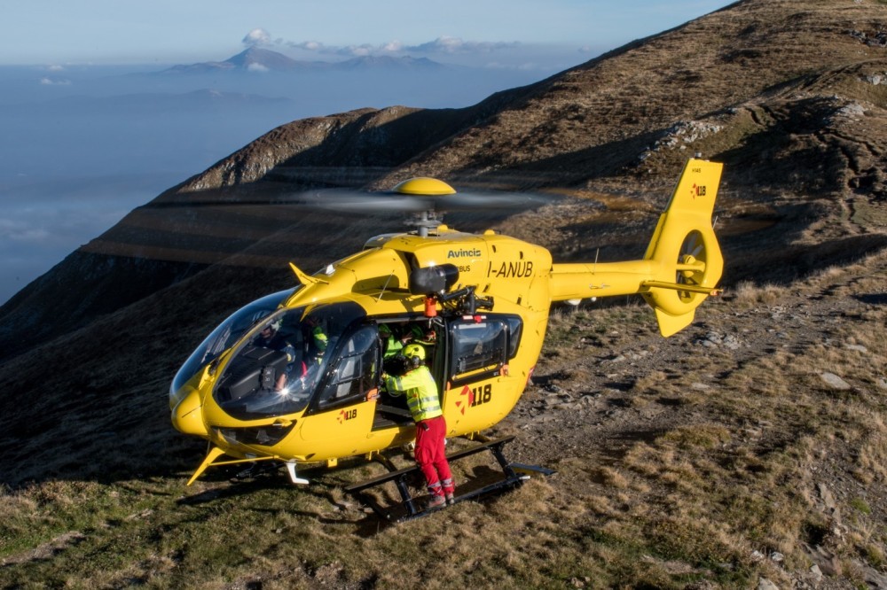 Airbus H145 "I-ANUB" callsign "Eliparma" operated by Avincis during a landing activity of technicians and nurses of the "Soccorso Alpino Emilia Romagna" at Monte Cusna, Tuscan-Emilian Apennines.