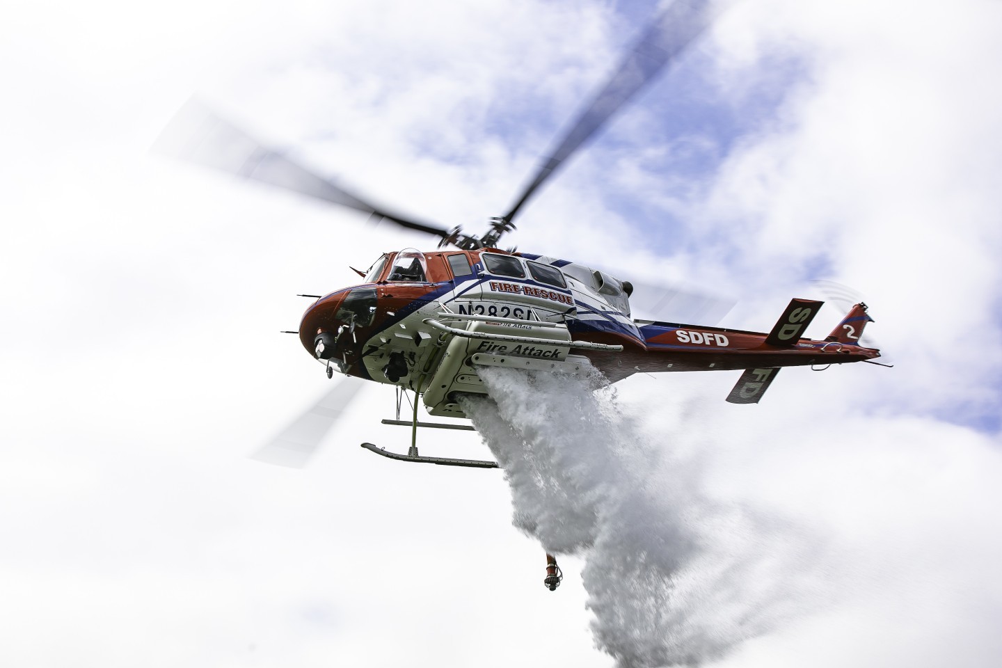 San Diego Fire-Rescue Department Copter 2 on a drop during the San Diego County regional wildland training drill that took place from May 6-8 2025. 

Ryan Grothe
760-223-5847
ryangfirephoto@gmail.com
