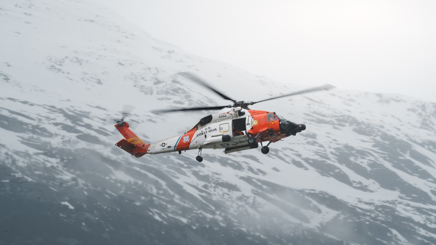 A Jayhawk dispatched from Sitka on approach into Skagway on a "less than ideal" weather day. When nobody can come get you, these guys will.