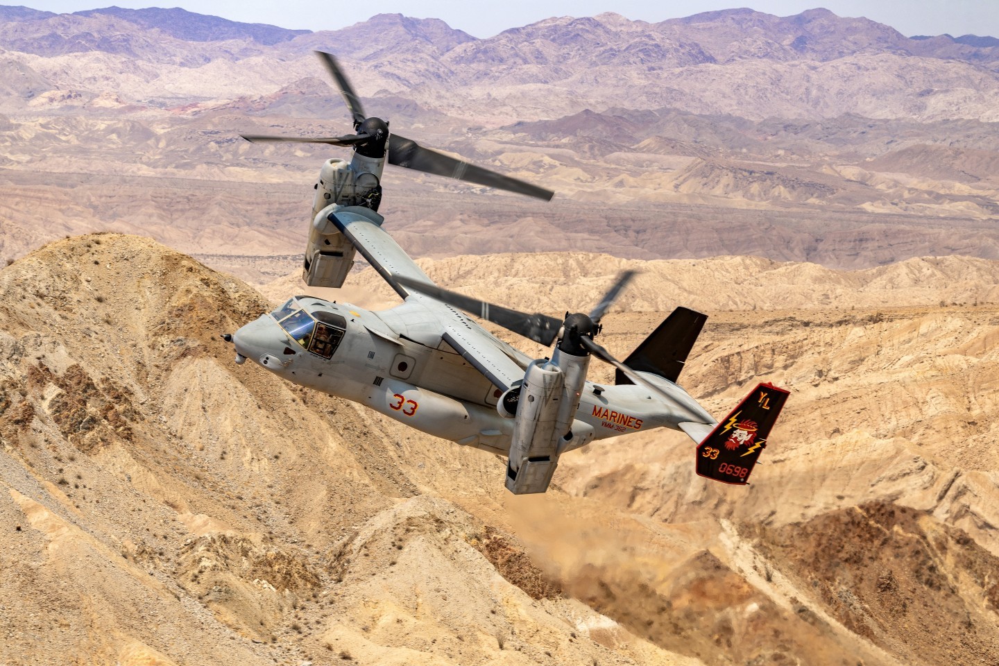This was a set up shoot in the desert near Anza-Borrego Desert State Park of VMM-362 "Ugly Angels" after being newly painted and designed by Shayne Meder. Dave Nenna also helped with the painting. A really dynamic location was selected and the crew from MCAS Miramar did an awesome job flying exactly where we wanted them too. Only a week before this shot, it was in the hanger being painted.