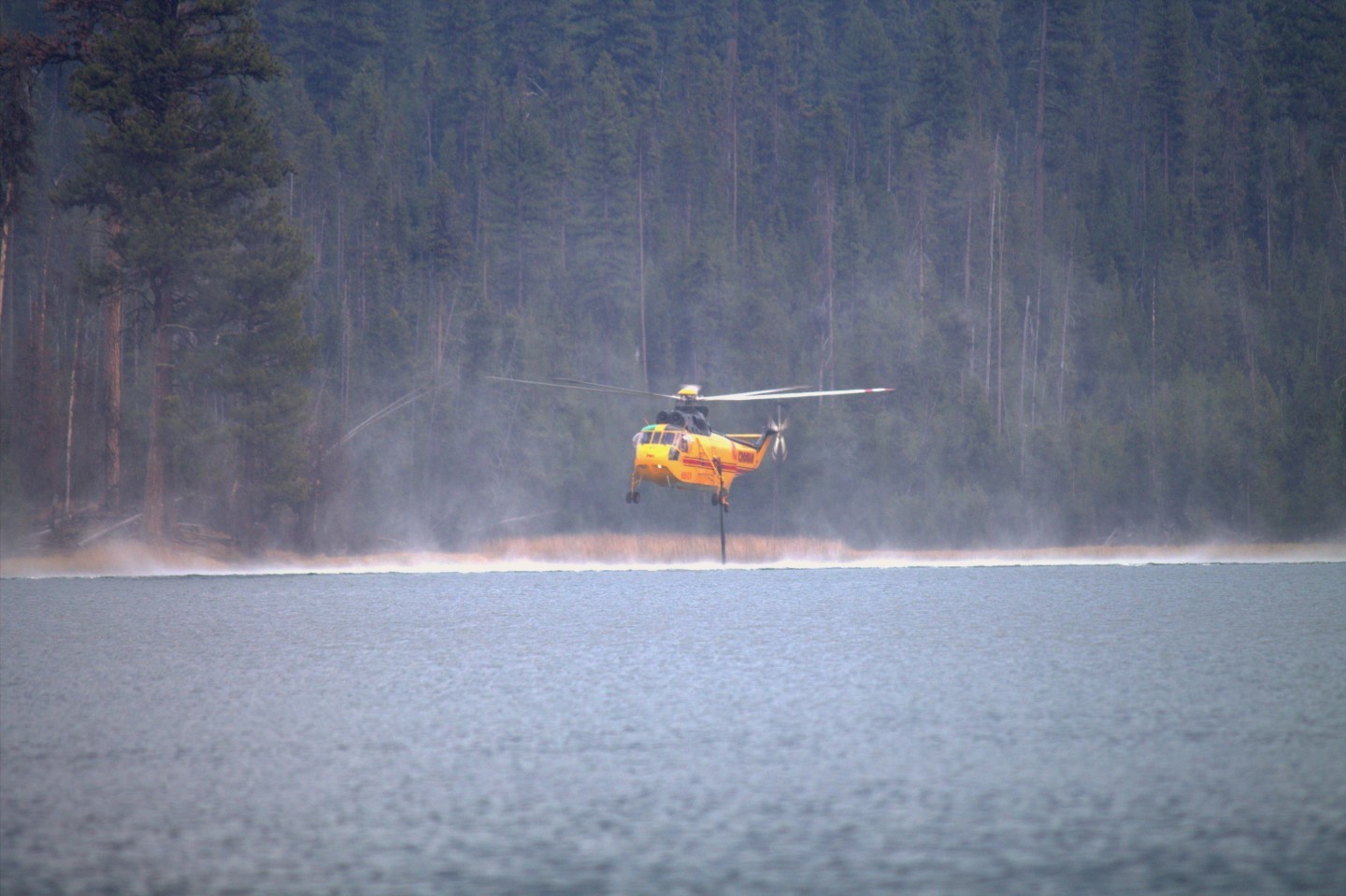 S-61 Helicopter filling water to fight an Oregon wildfire