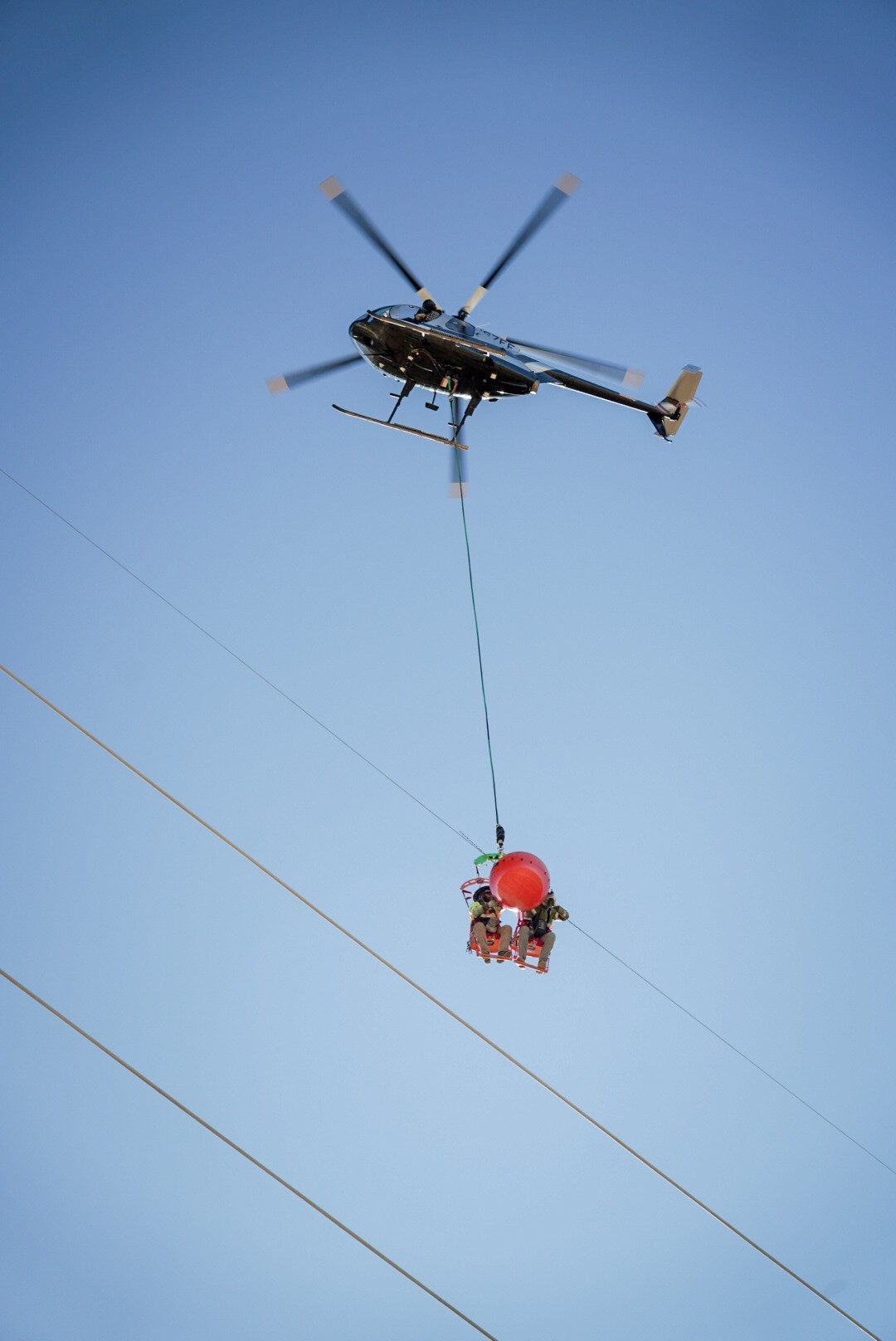 Powerline work, installing marker balls