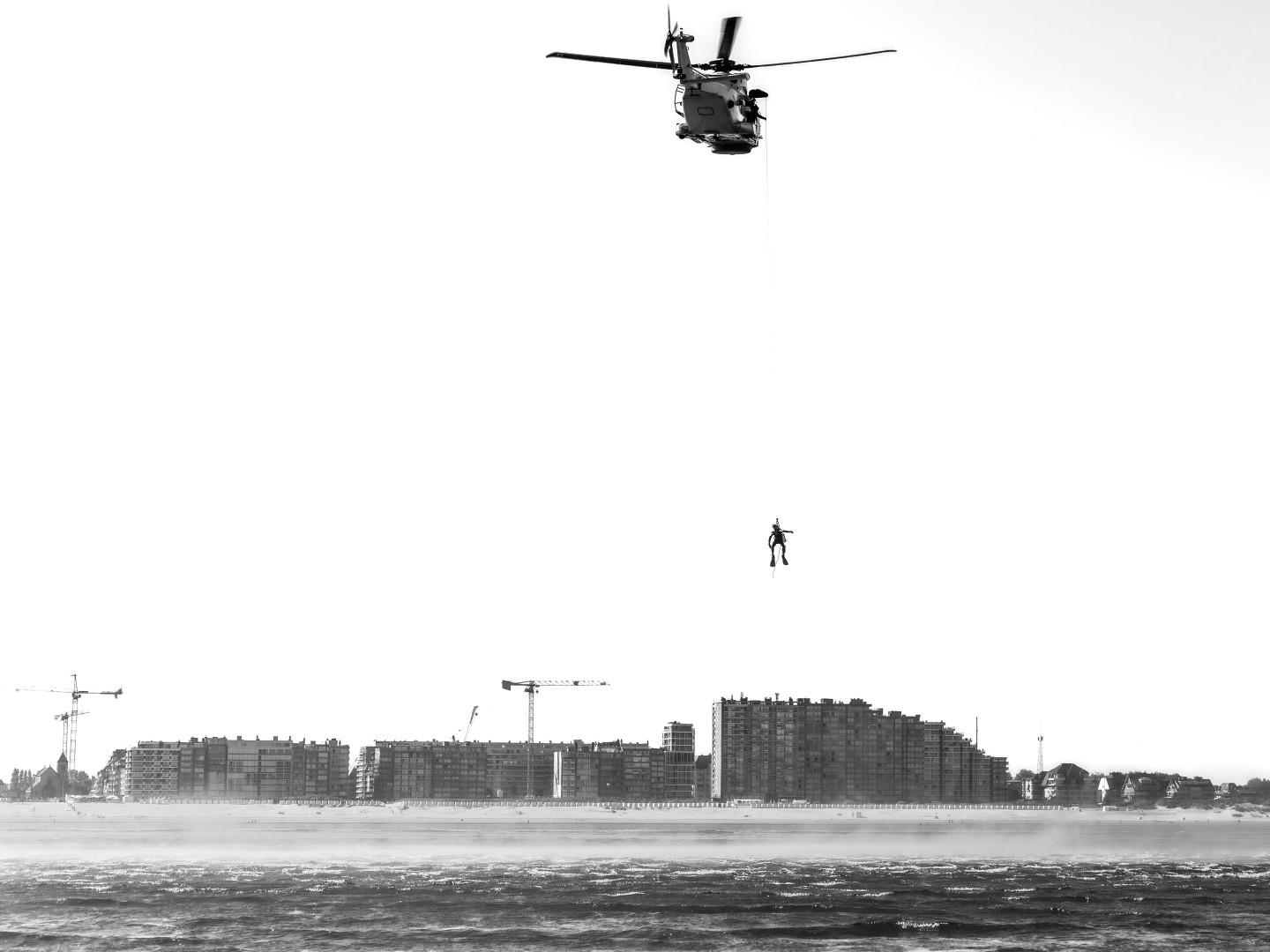 Belgian Airforce 40sqn Search And Rescue
Hoisting above North Sea SAR Diver
Airbus NH90 NFH 
Hoisting exercise