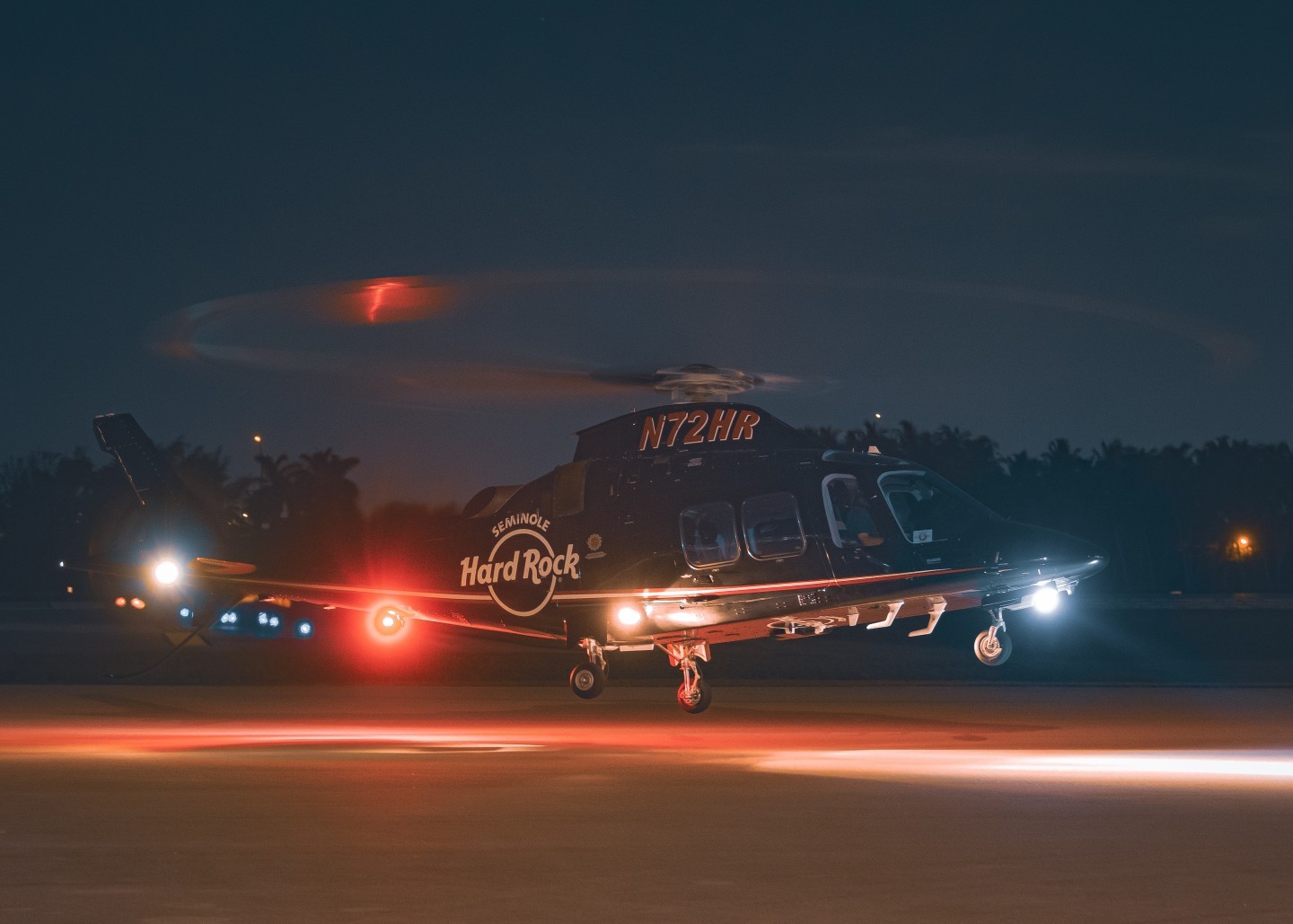 The gambling bird. Seminole Hard Rock Casinos AW109SP is pictured here arriving at the FBO at Fort Lauderdale-Hollywood International Airport.