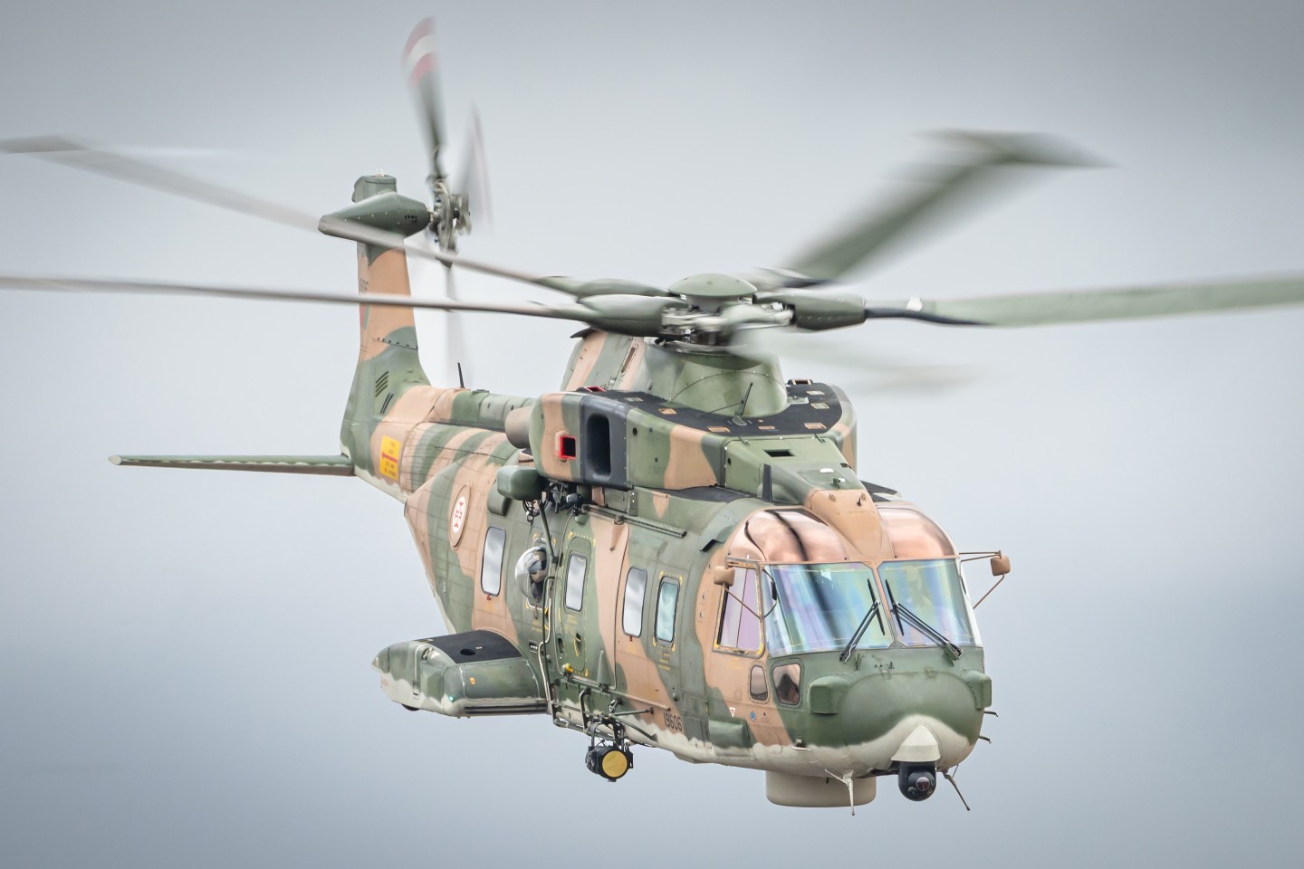 An AgustaWestland AW101 SAR helicopter from the 751 Squadron of the Portugese Air Force is ready to perform another demonstration at the RIAT 2025 airshow at the United Kingdom.