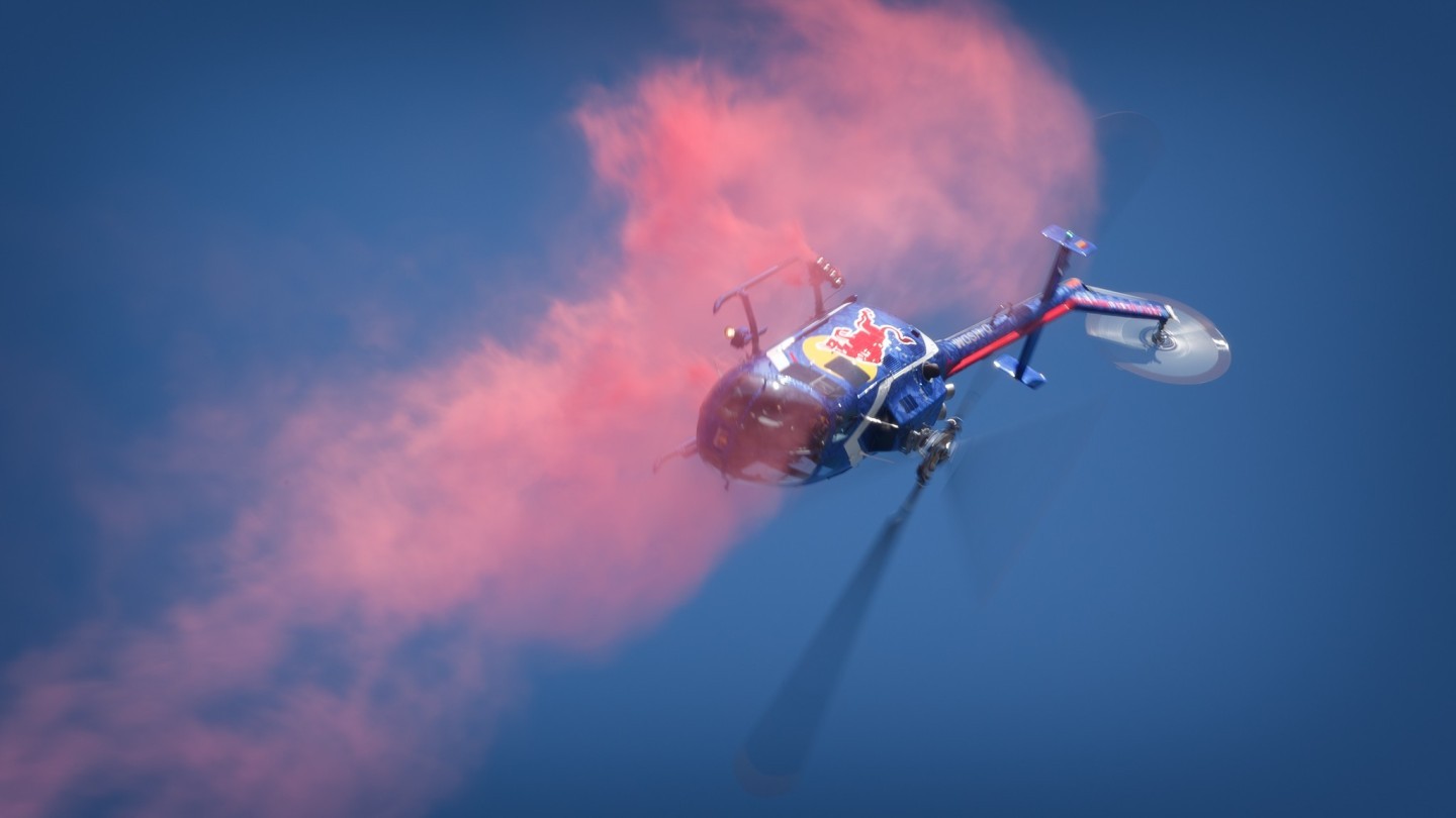 Red Bull's Bo-105 doing what it knows best. Flying all over the place in whatever position the pilot's dreams. Seen here doing aerobatics at Bucharest International Air Show.