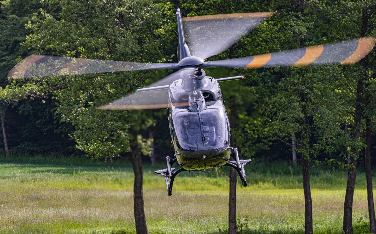 D-HABT, Airbus H135. This helicopter is used by the German "Bundeswehr". The Picture is taken during a training flight in Germany. Here u can see him taking off after after tactical landing