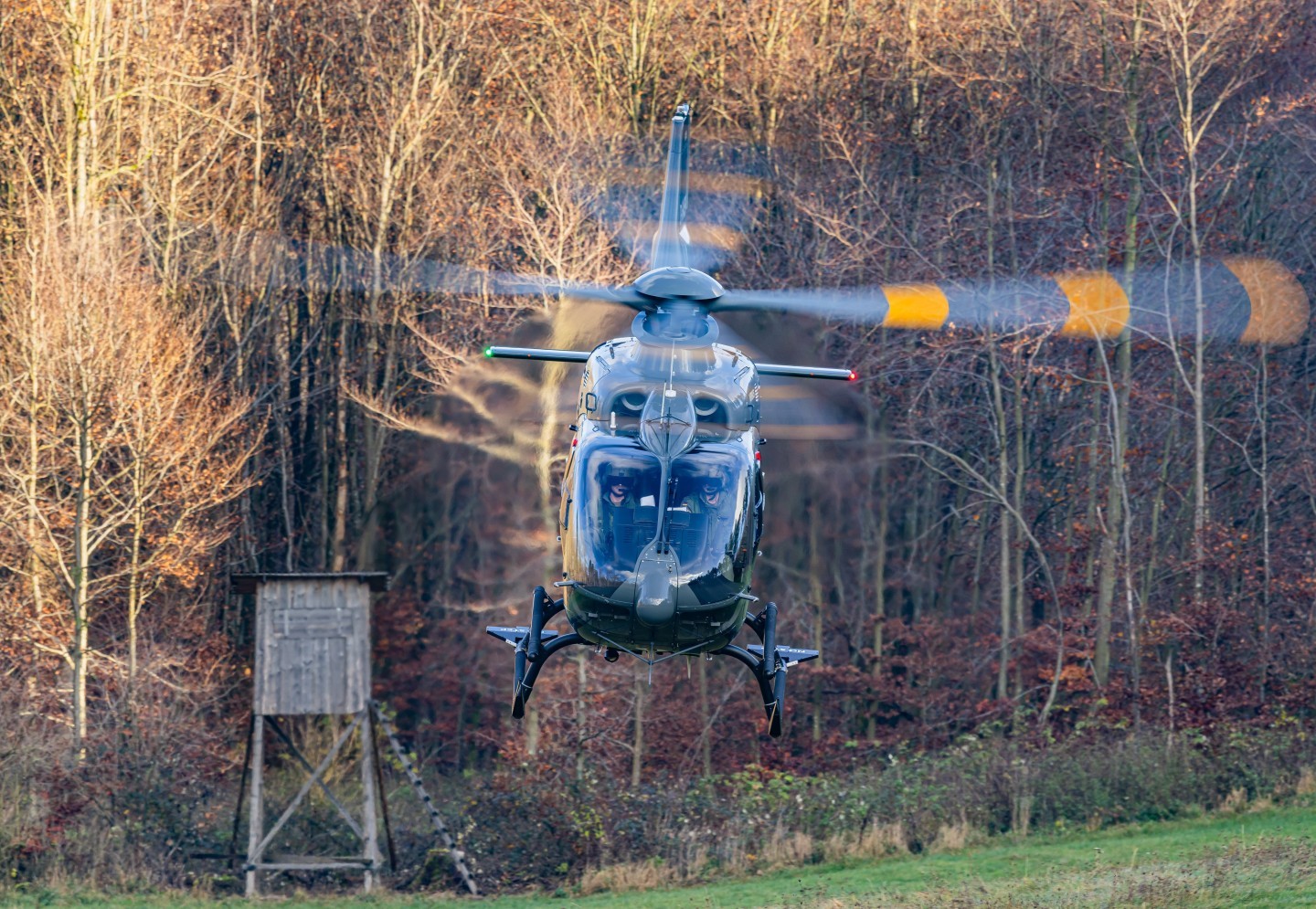 D-HABR, Airbus H135. This helicopter is used by the German "Bundeswehr". The Picture is taken during a training flight in Germany. Here u can see him taking off after confined landing