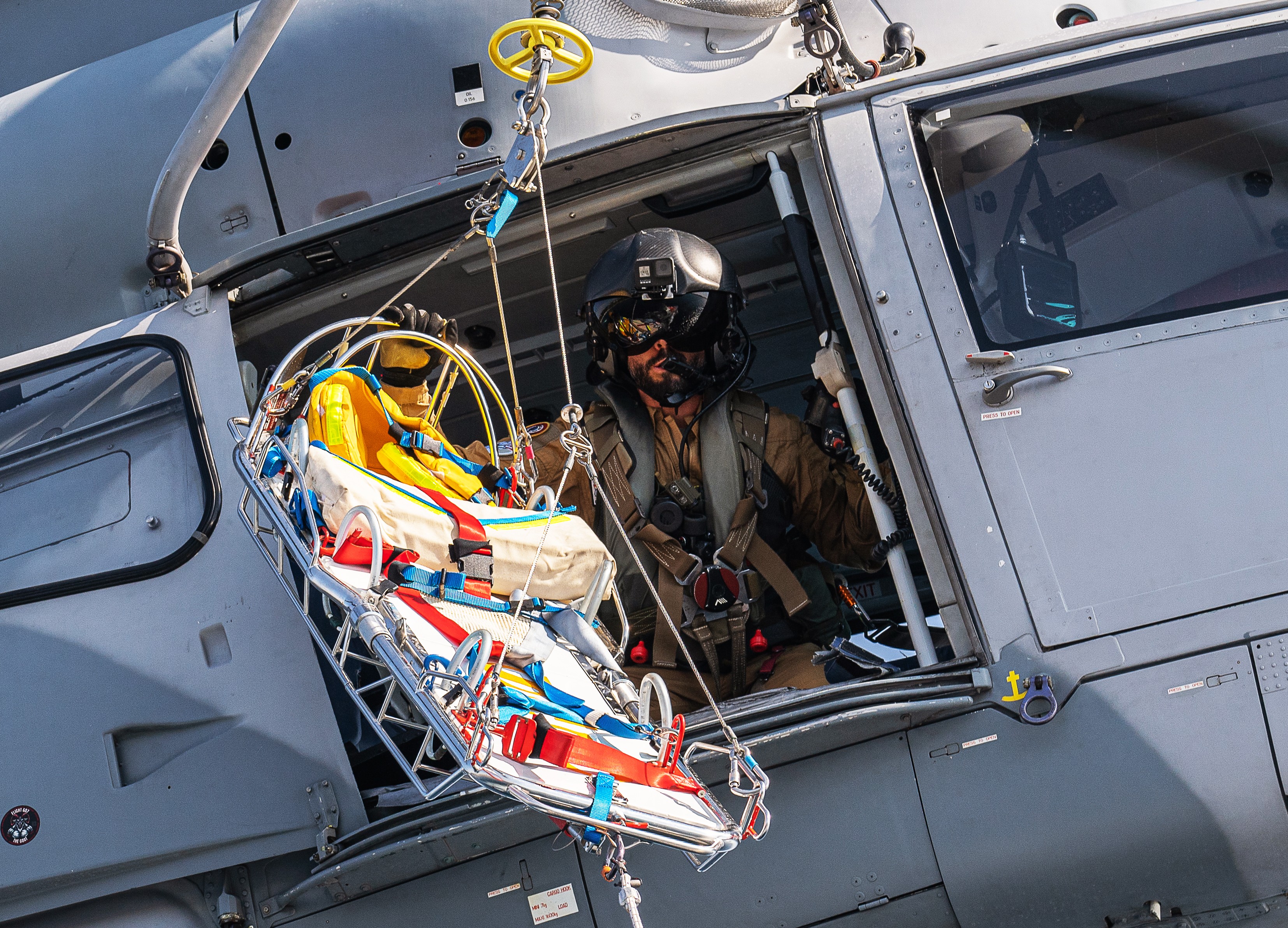 Helicopter winching demonstration between a Dauphin helicopter and the SNSM (French Sea Rescue Society).