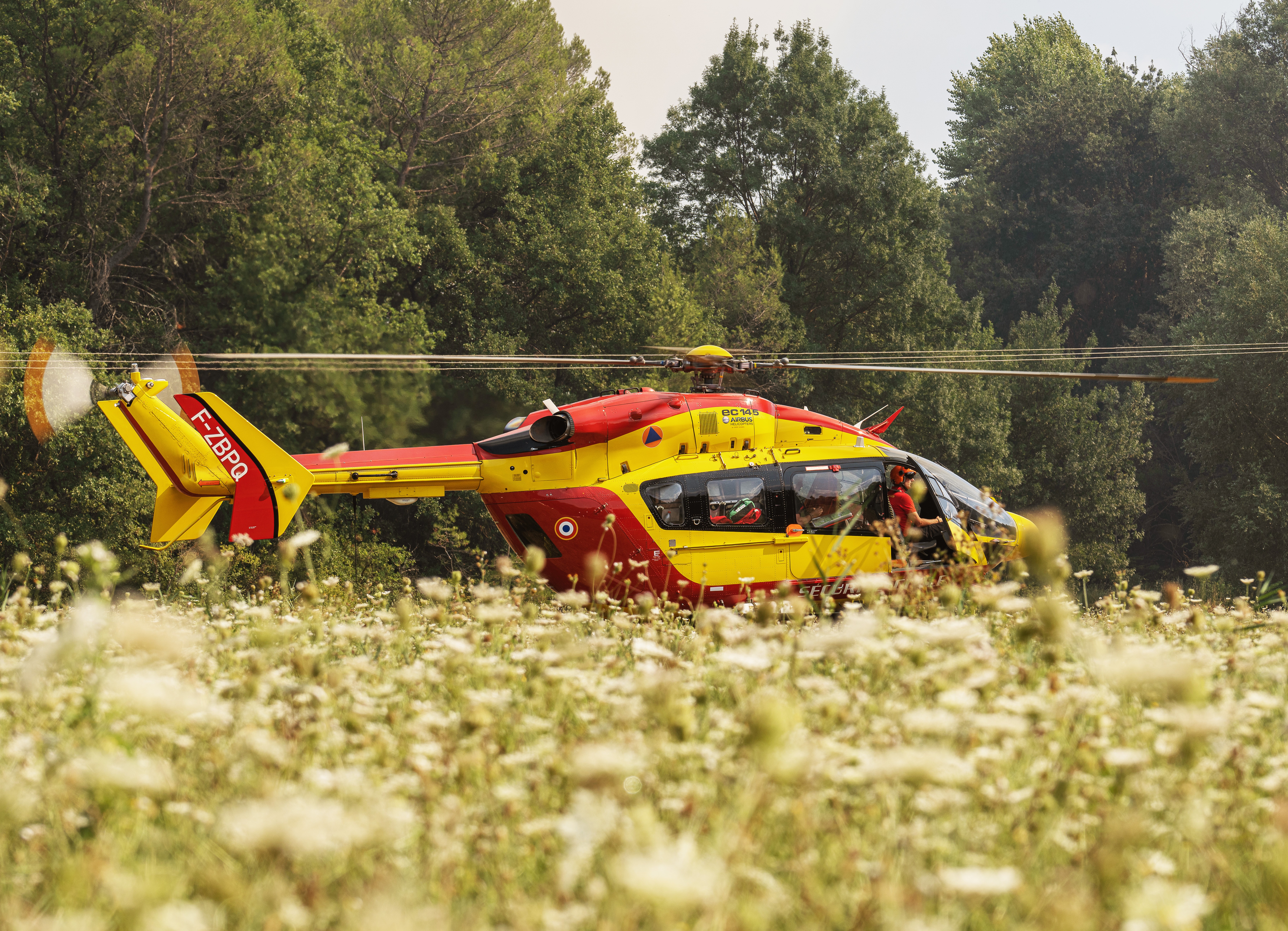 The Dragon helicopter for observation of the fire in Pontevès (Var department) near the security command post, France.