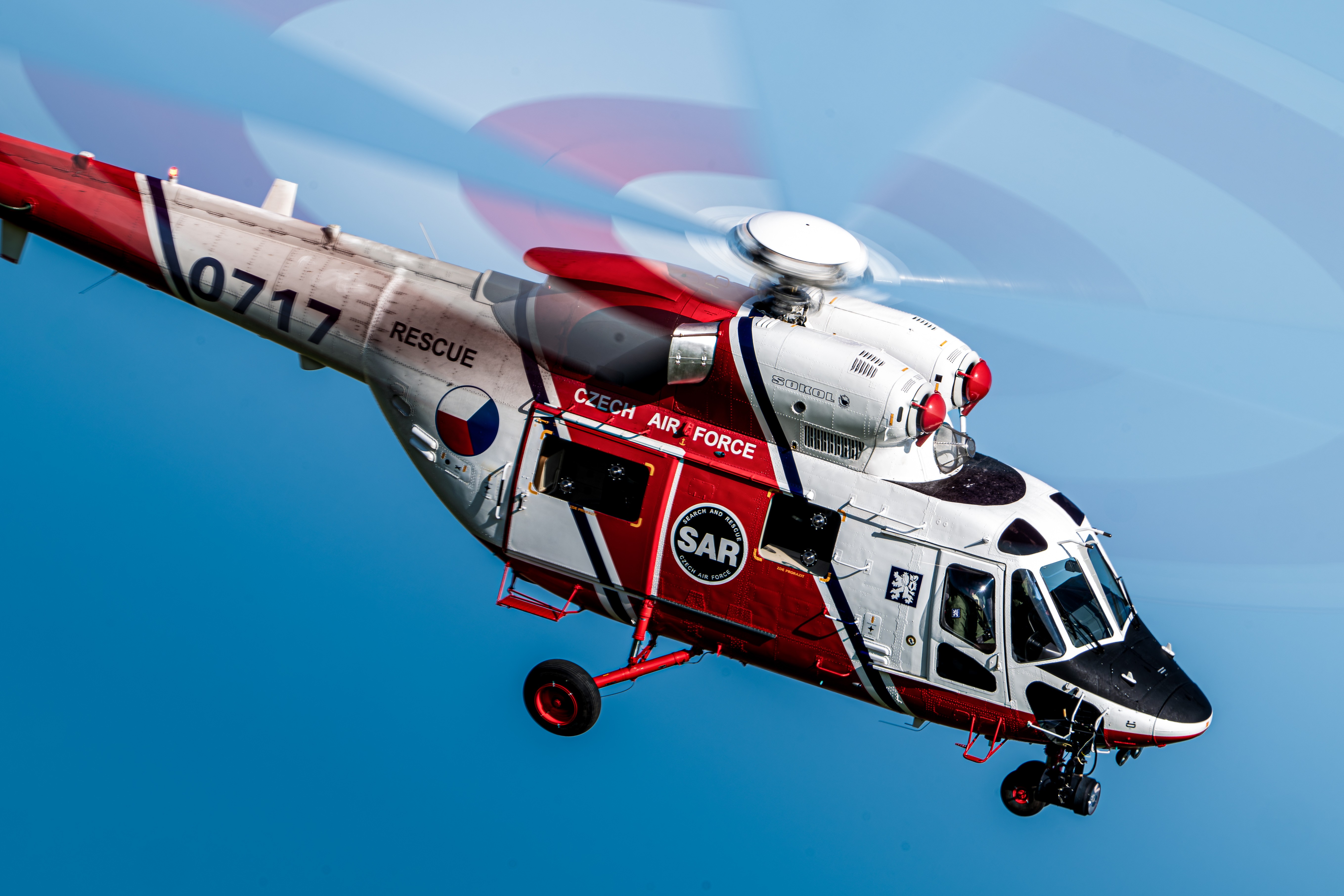 PZL W-3 SOKOL of Czech Republic SAR, performed a display during Antidotum airshow at Leszno, Poland. emonstrating its maneuverability.