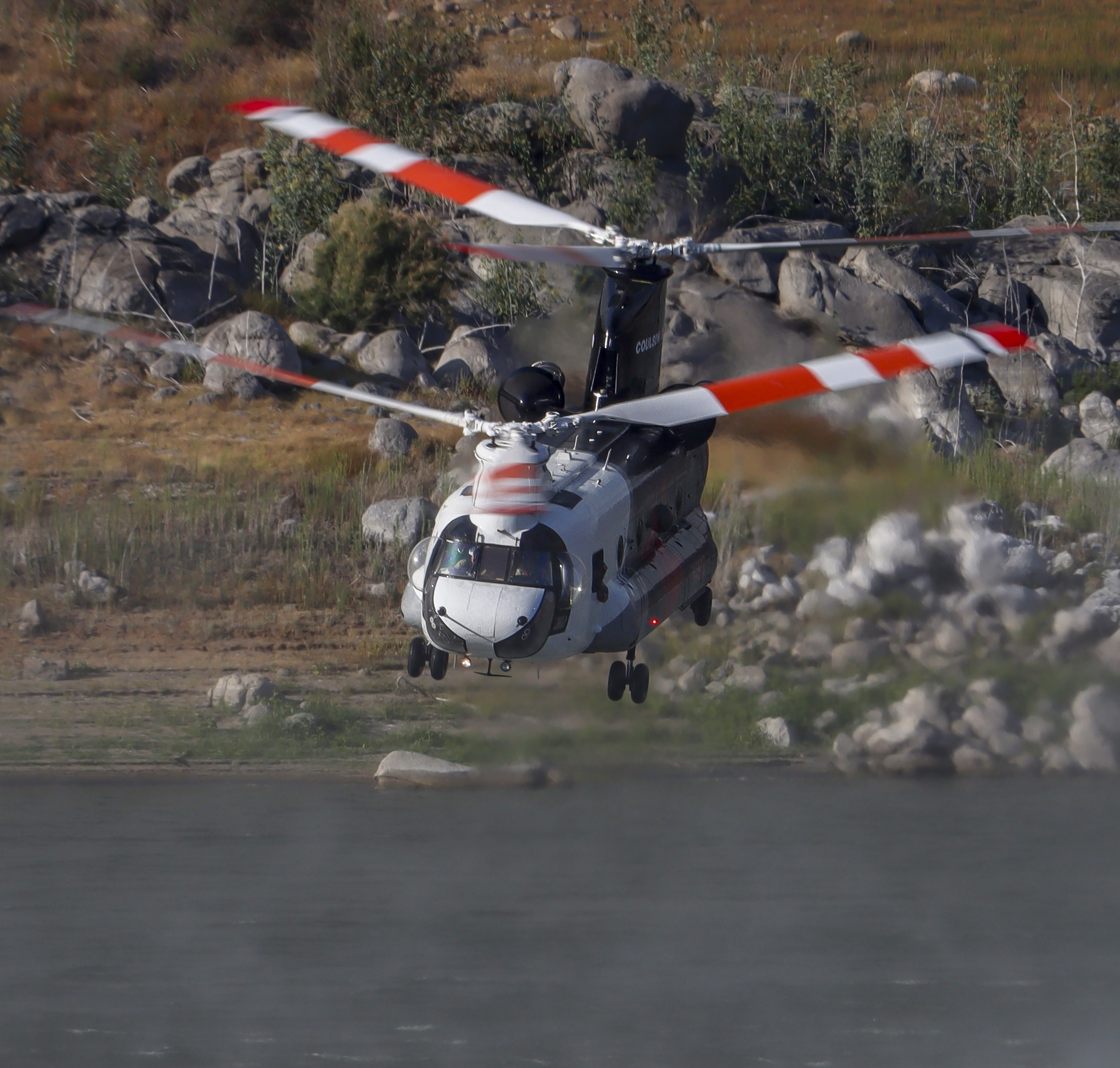 Coulson Aviation Helitanker 49CU, departing the El Capitan dip while supporting other firefighting agencies on containing a large vegetation fire in Lakeside, CA dubbed the Monte Fire.