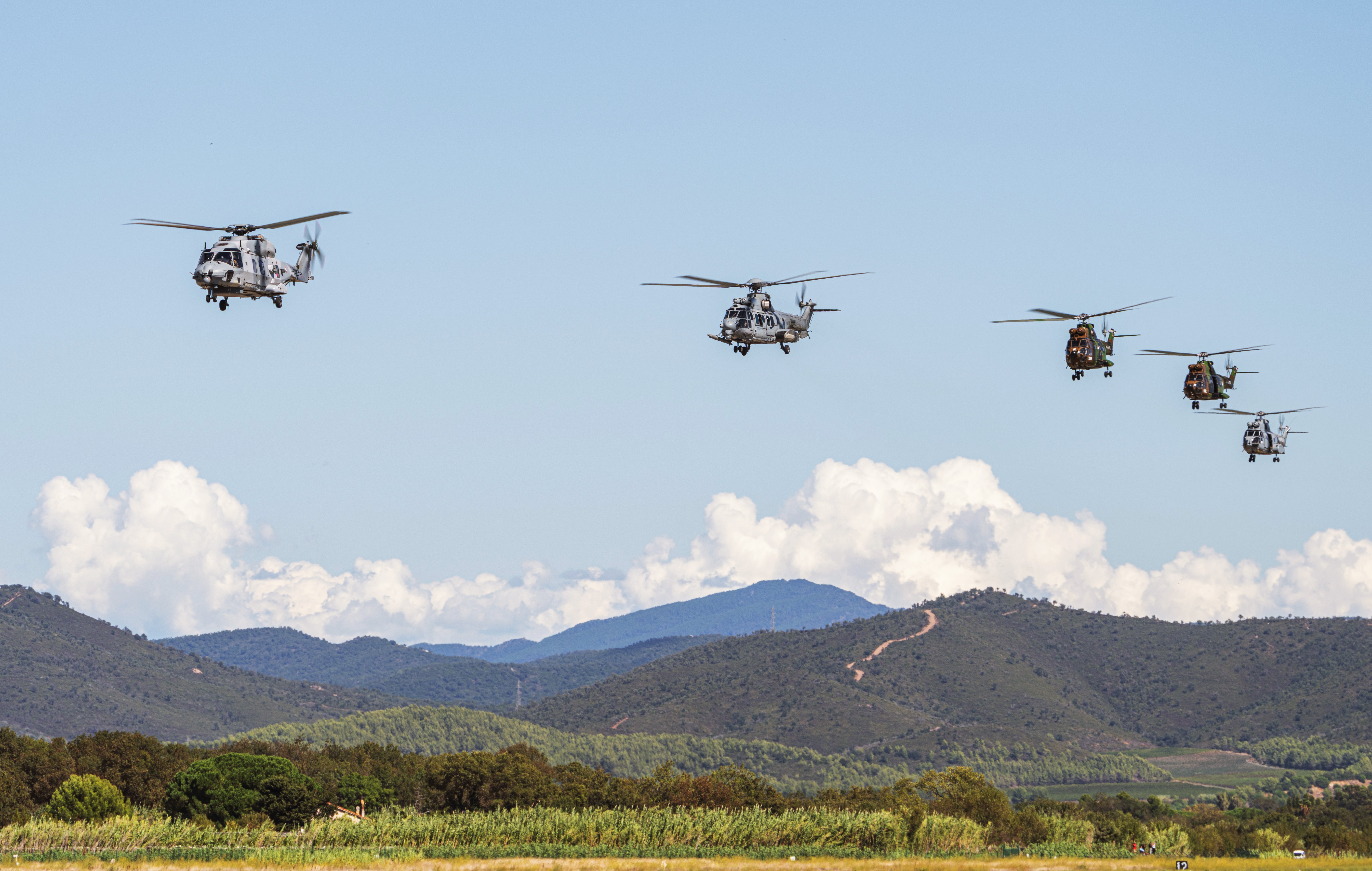Helicopters departing from Hyères Naval Air Base for an exercise
