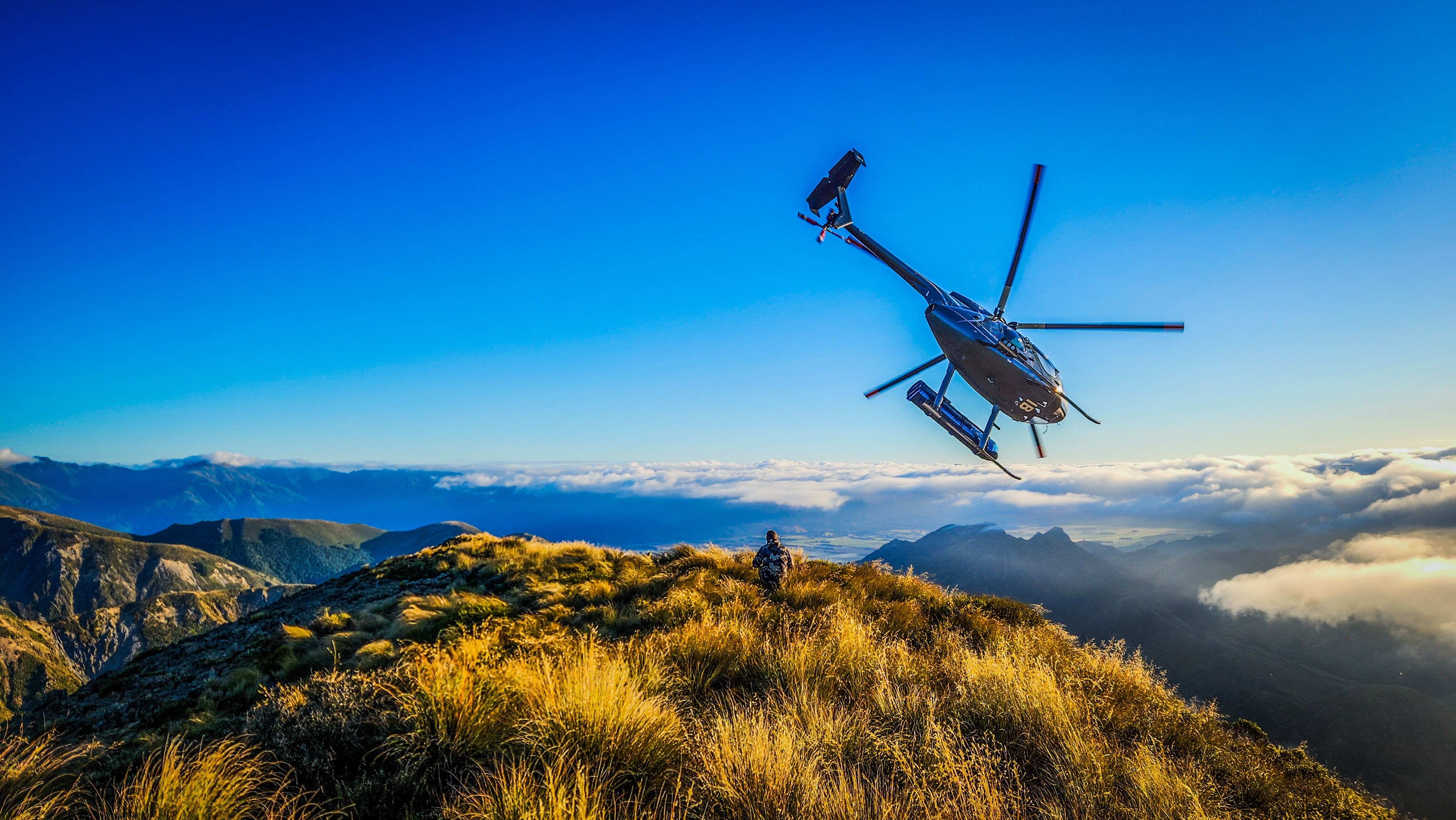 A great incoming sound then silence...a departing alpine taxi, a magical morning with a supply drop off from Bill Hales ZK-HIB MD500e. North Canterbury, New Zealand.