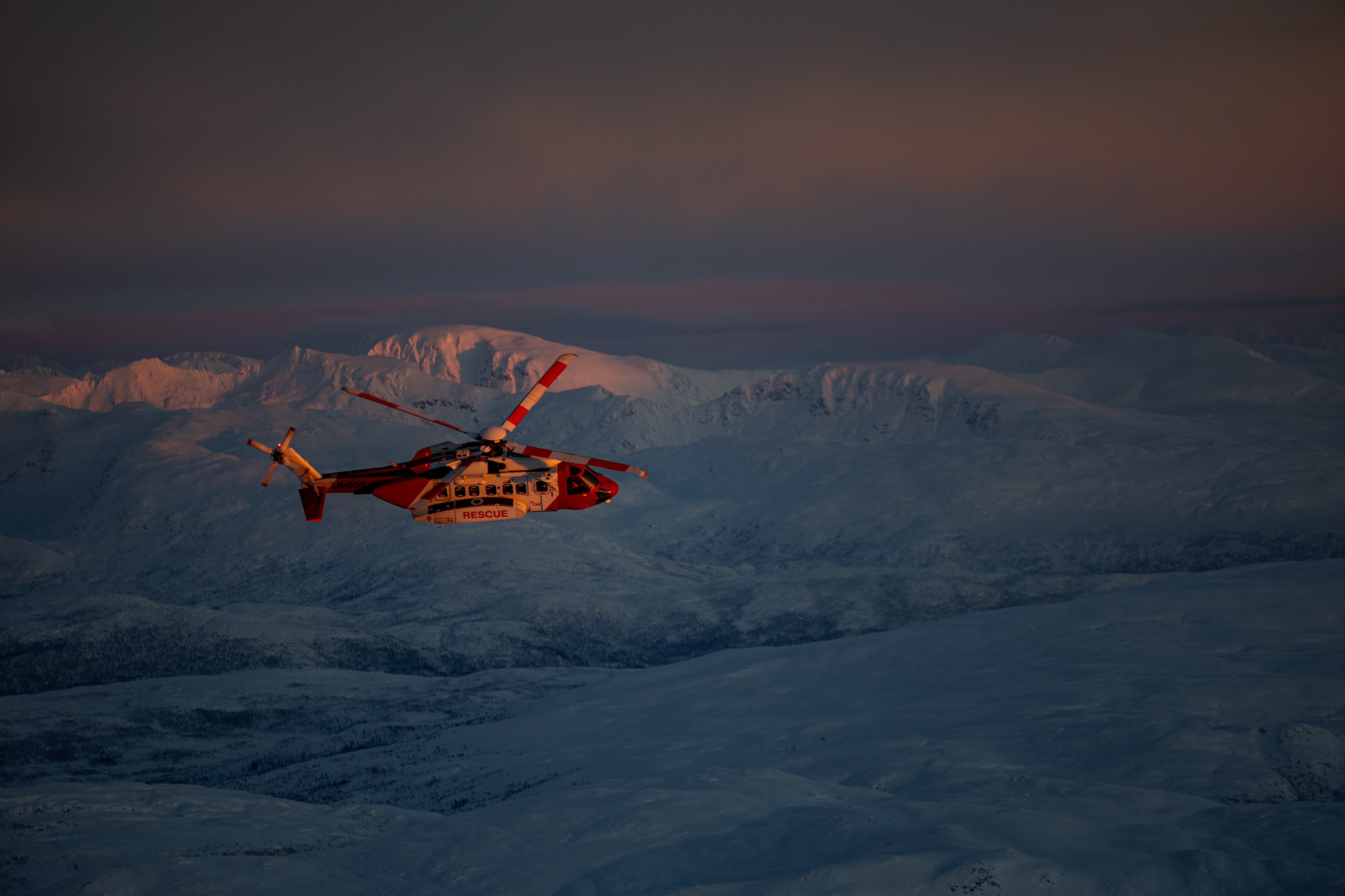 Rescue helicopter on Tromsø in Norway - last sunny day. Shutter 1250 - 2,8f iso 200